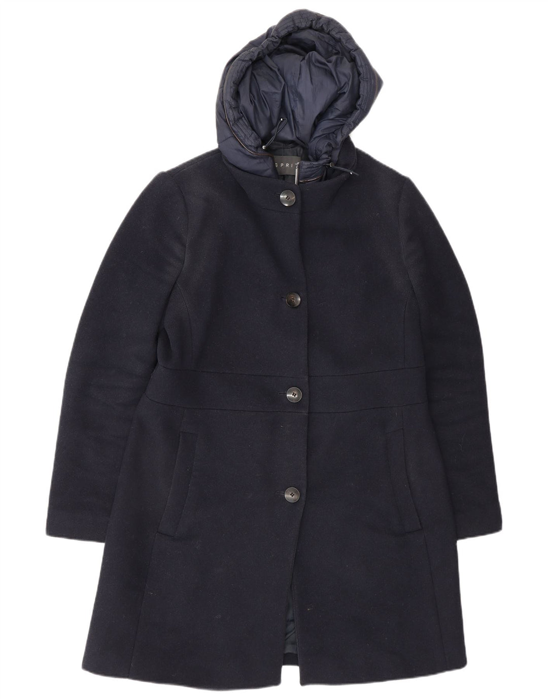 Esprit Dame Hætteoverfrakke UK 16 Large Navy Blue Polyester