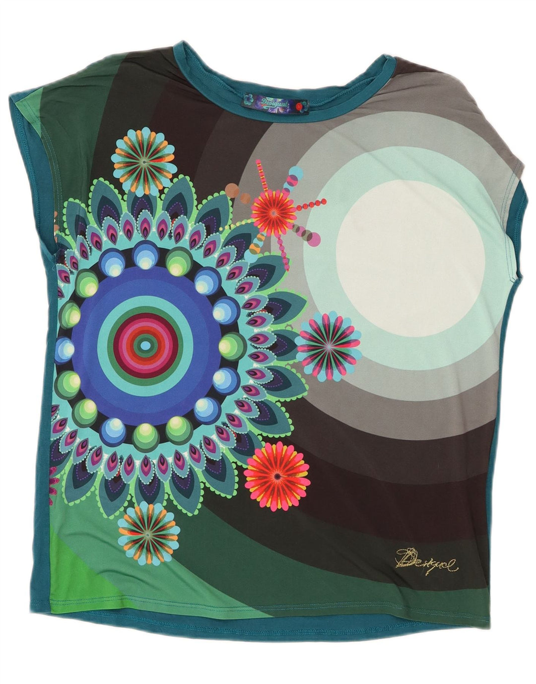 Desigual Dame Grafisk T-Shirt Top UK 14 Medium Flerfarvet