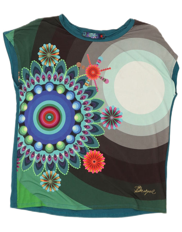 Desigual Dame Grafisk T-Shirt Top UK 14 Medium Flerfarvet