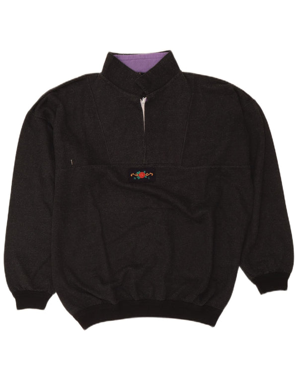 Vintage Herre 1/4 Zip Sweatshirt Jumper Large Grå Flecked Retro