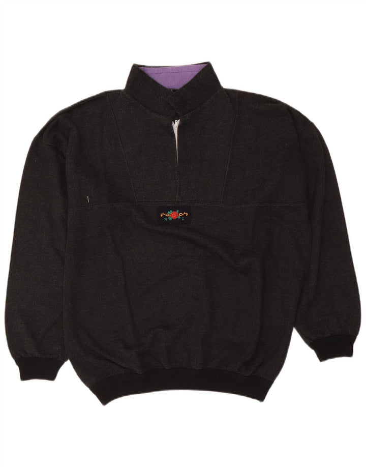 Vintage Herre 1/4 Zip Sweatshirt Jumper Large Grå Flecked Retro