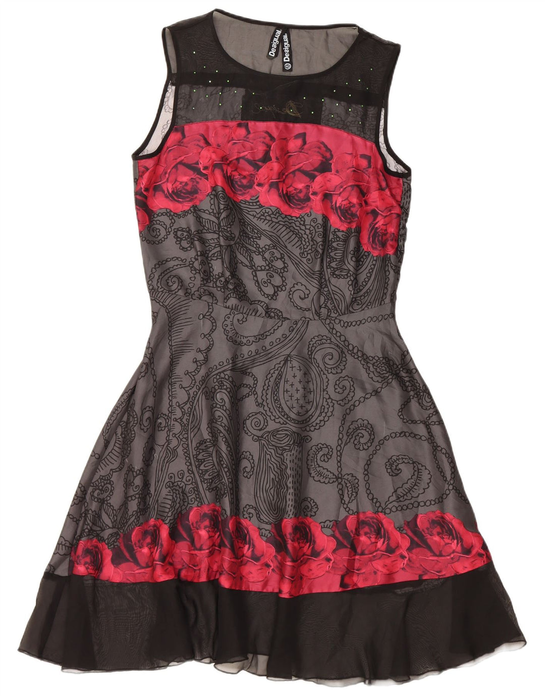 Desigual Dame Ærmeløs A-Line Kjole EU 40 Medium Grå Paisley