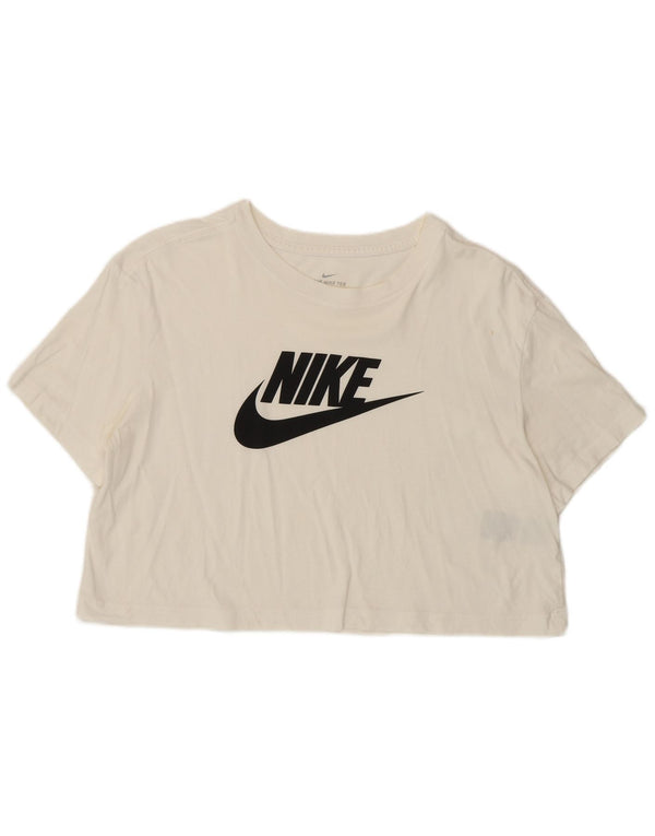 Nike Dame Crop Graphic T-Shirt Top UK 14 Medium White Bomuld