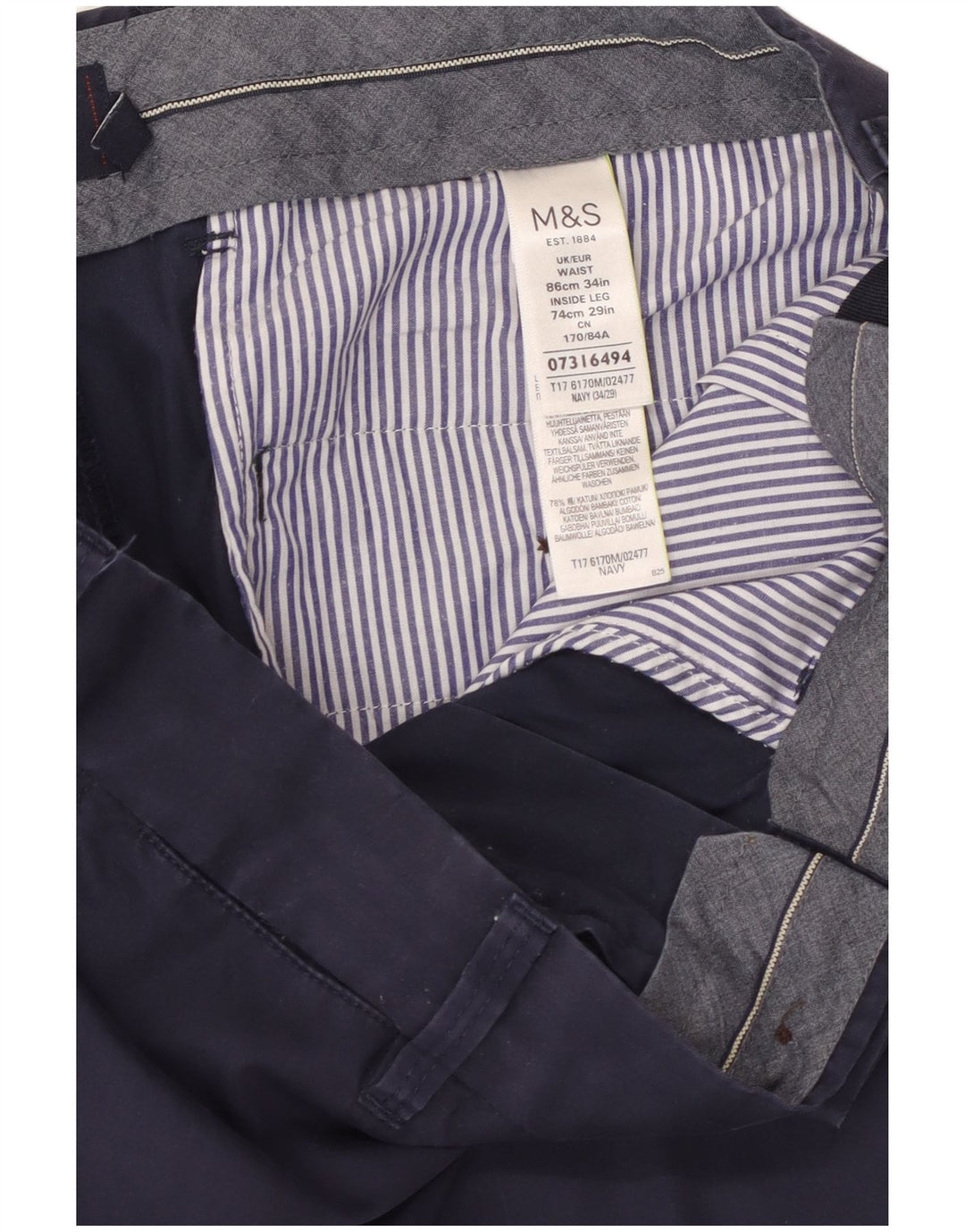 Marks & Spencer Herre Cropped Trousers W34 L25 Marineblå Bomuld