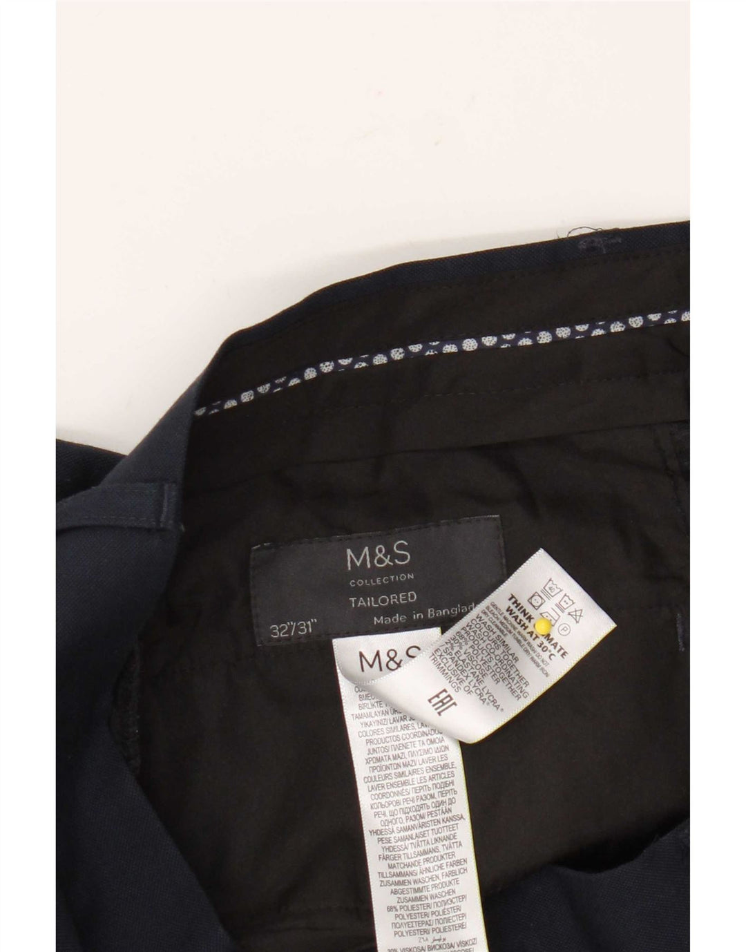Marks & Spencer Herre Skræddersyede Slim Chino Bukser W32 L31 Navy Blue