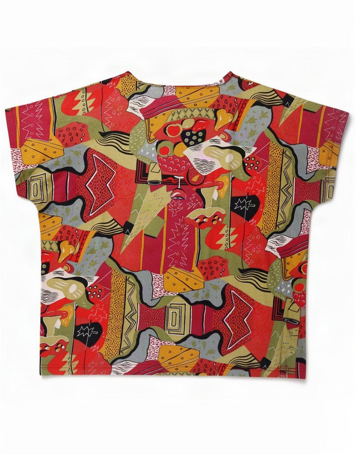 Vintage kvinders abstrakt mønster bluse Top UK 16 Large Multifarvet