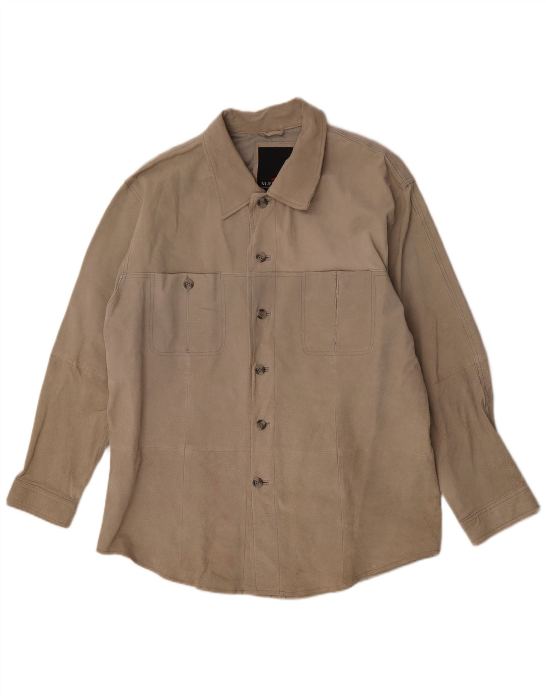 M. Flues Herre Overshirt Ruskindsskjorte Stor Beige Læder