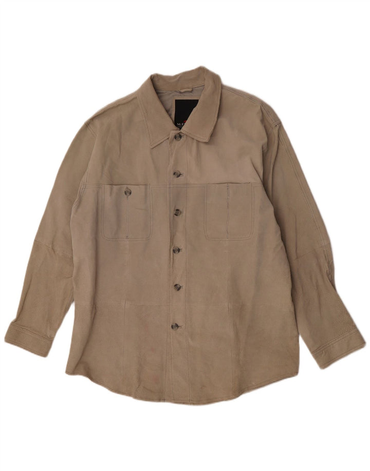 M. Flues Herre Overshirt Ruskindsskjorte Stor Beige Læder