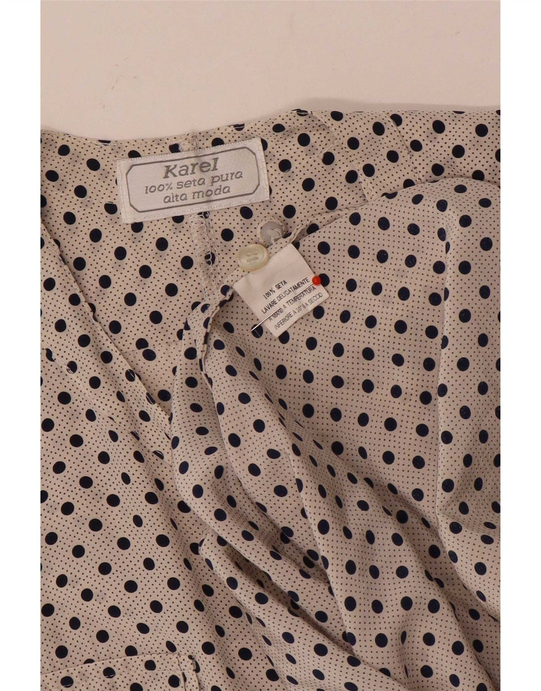 Karel Dame Shirt Bluse UK 14 Large Off White Polka Dot Silk