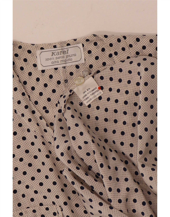 Karel Dame Shirt Bluse UK 14 Large Off White Polka Dot Silk
