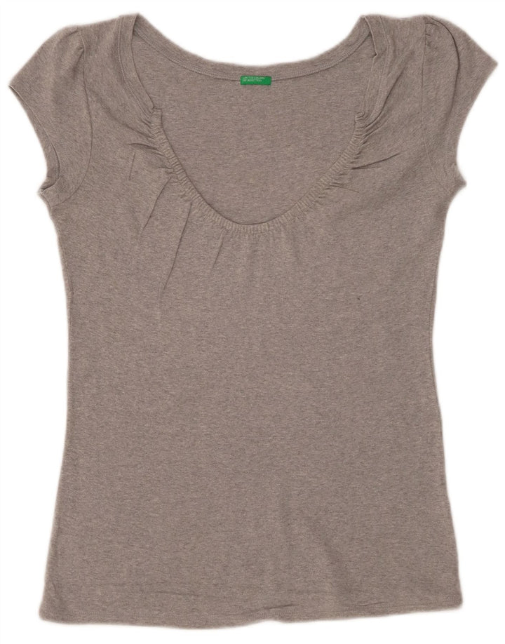 Benetton Dame T-Shirt Top UK 12 Medium Grå