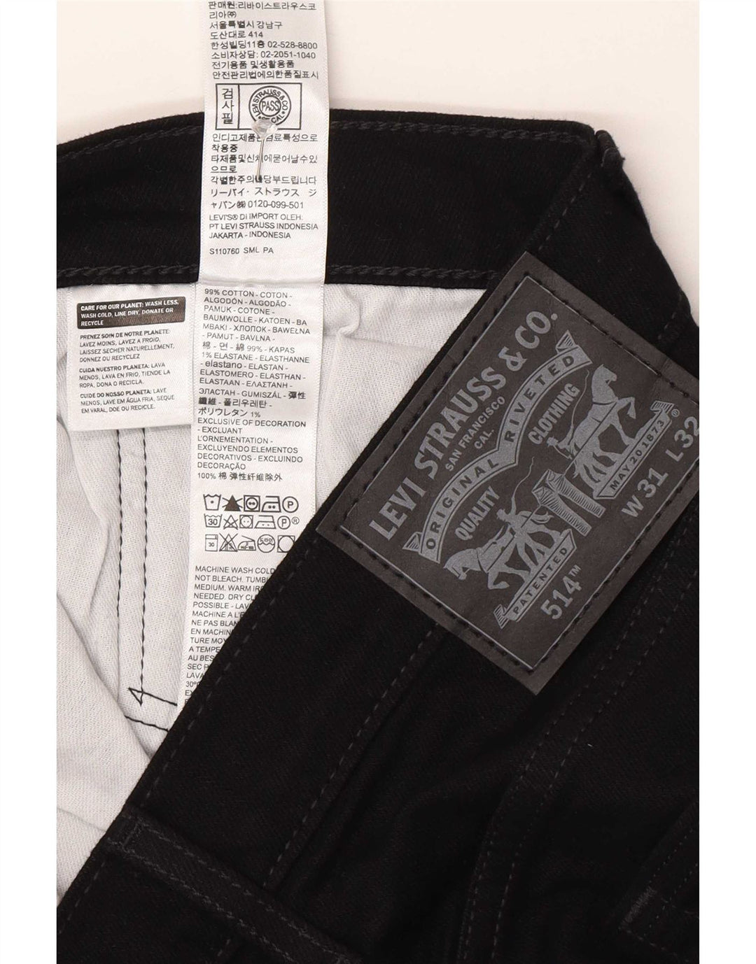 Levi's Herre 514 lige jeans W31 L32 sort bomuld