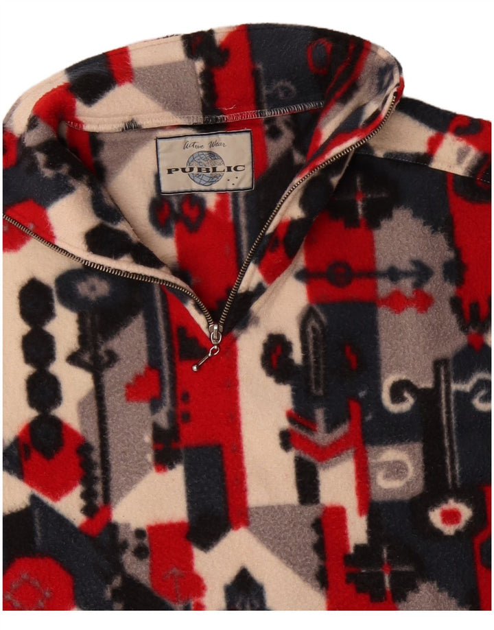 Offentlige herre lynlås hals fleece jumper medium rød geometrisk polyester