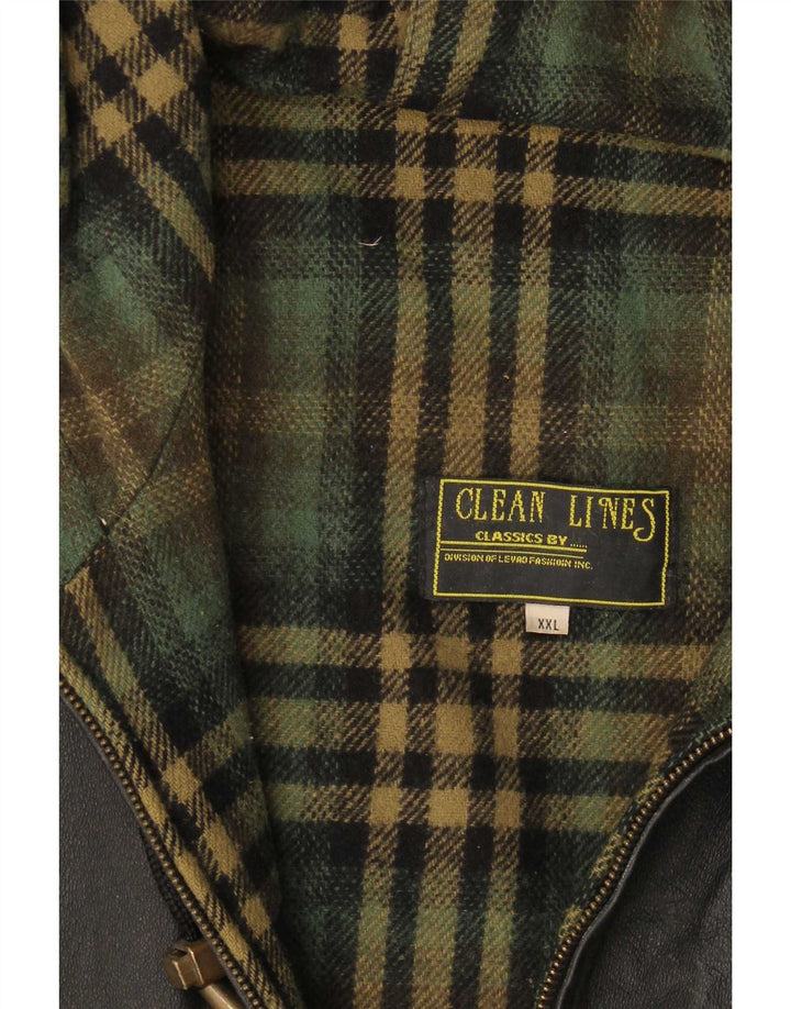 Vintage Herre Hooded Læder Coat UK 44 2XL Sort