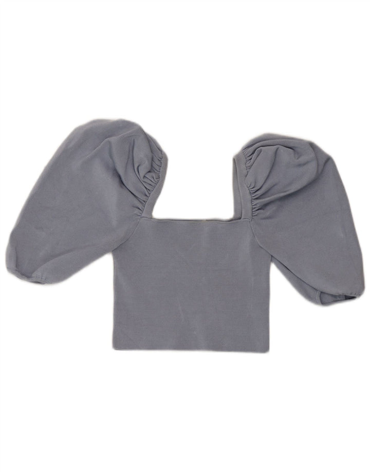 Zara Womens Crop Off Shoulder Top UK 8 Small Blue Viscose