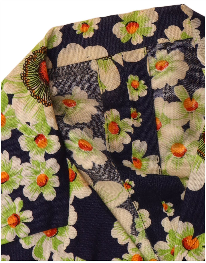 VINTAGE Kortærmede skjortekjole til kvinder UK 12 Medium Navy Blue Floral