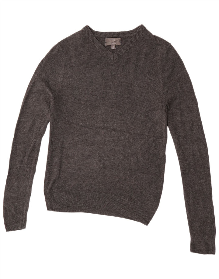 MARKS & SPENCER Herre V-hals sweater Medium Grå Akryl