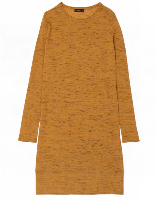 Zara Dame Langærmet Jumper Dress UK 10 Small Gul Flecked Polyester