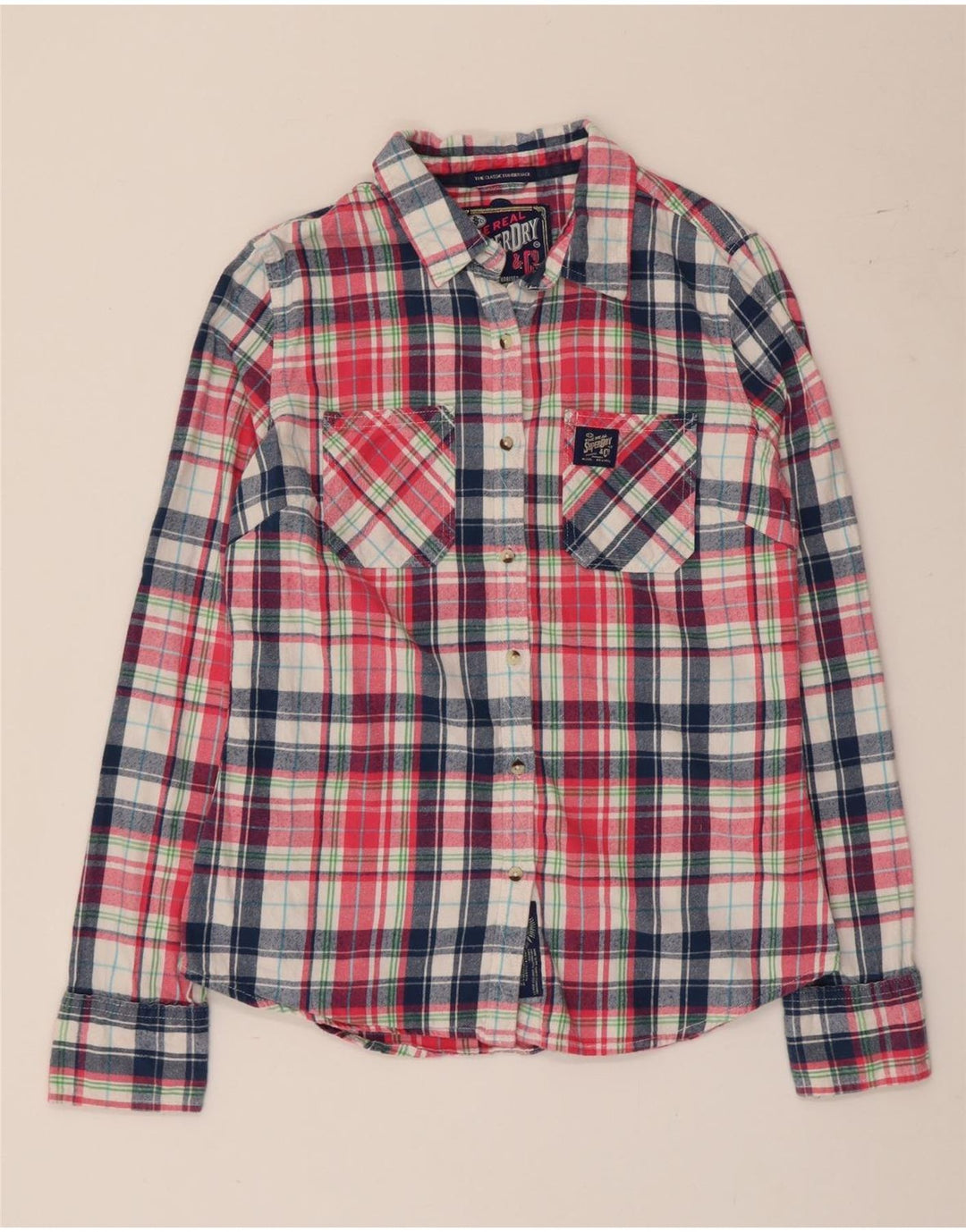 Superdry Womens Classic Fit Flanelskjorte UK 12 Medium Flerfarvet Bomuld