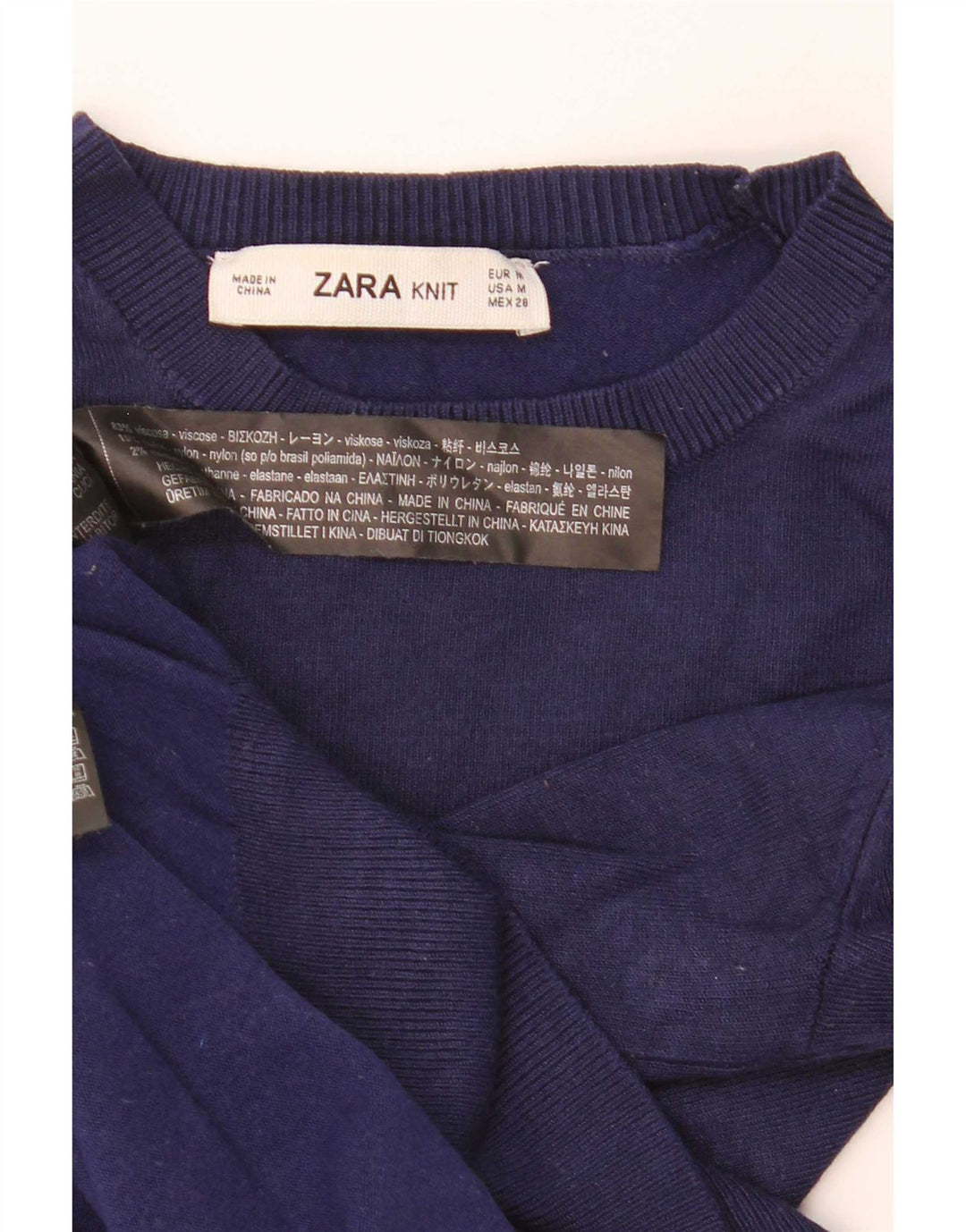 Zara Dame sweater med rund hals DK 12 Medium Navy Blue Viscose