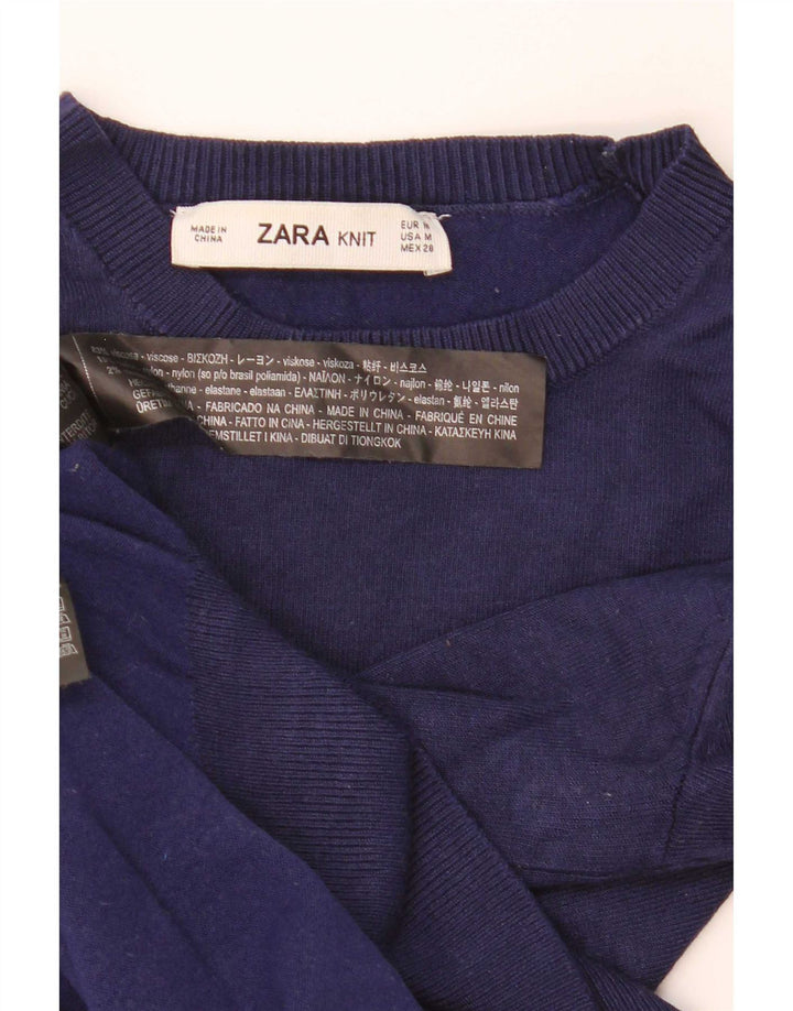 Zara Dame sweater med rund hals DK 12 Medium Navy Blue Viscose