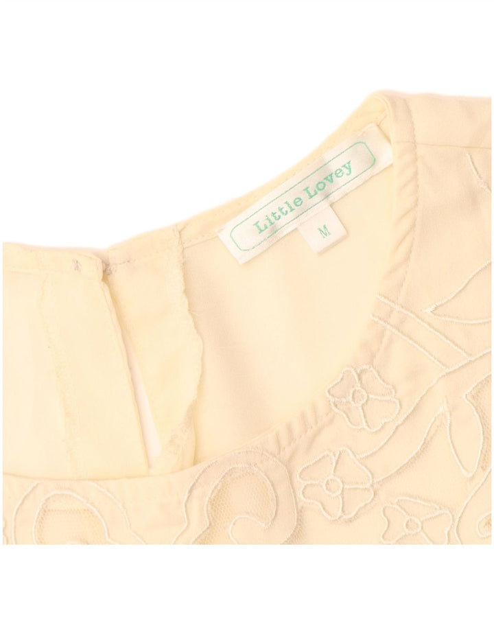 Vintage damebluse Top UK 12 Medium Beige Floral Polyester
