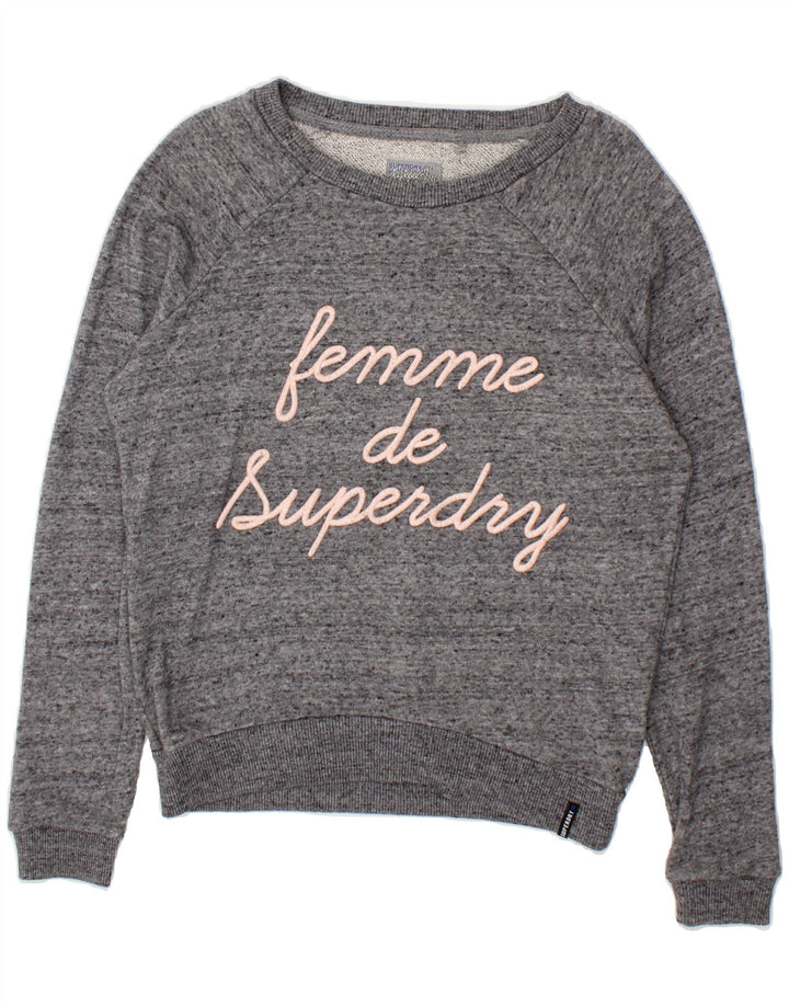 SUPERDRY Womens Oversized Graphic Sweatshirt Jumper UK 10 Small Grey Vintage Superdry and Second-Hand Superdry from Messina Hembry 