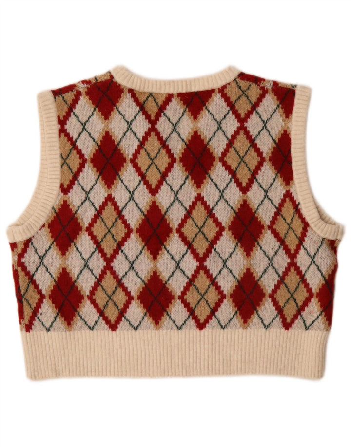 Zara Womens Crop Vest Tank Top UK 14 Medium Multicolored Argyle/Diamond