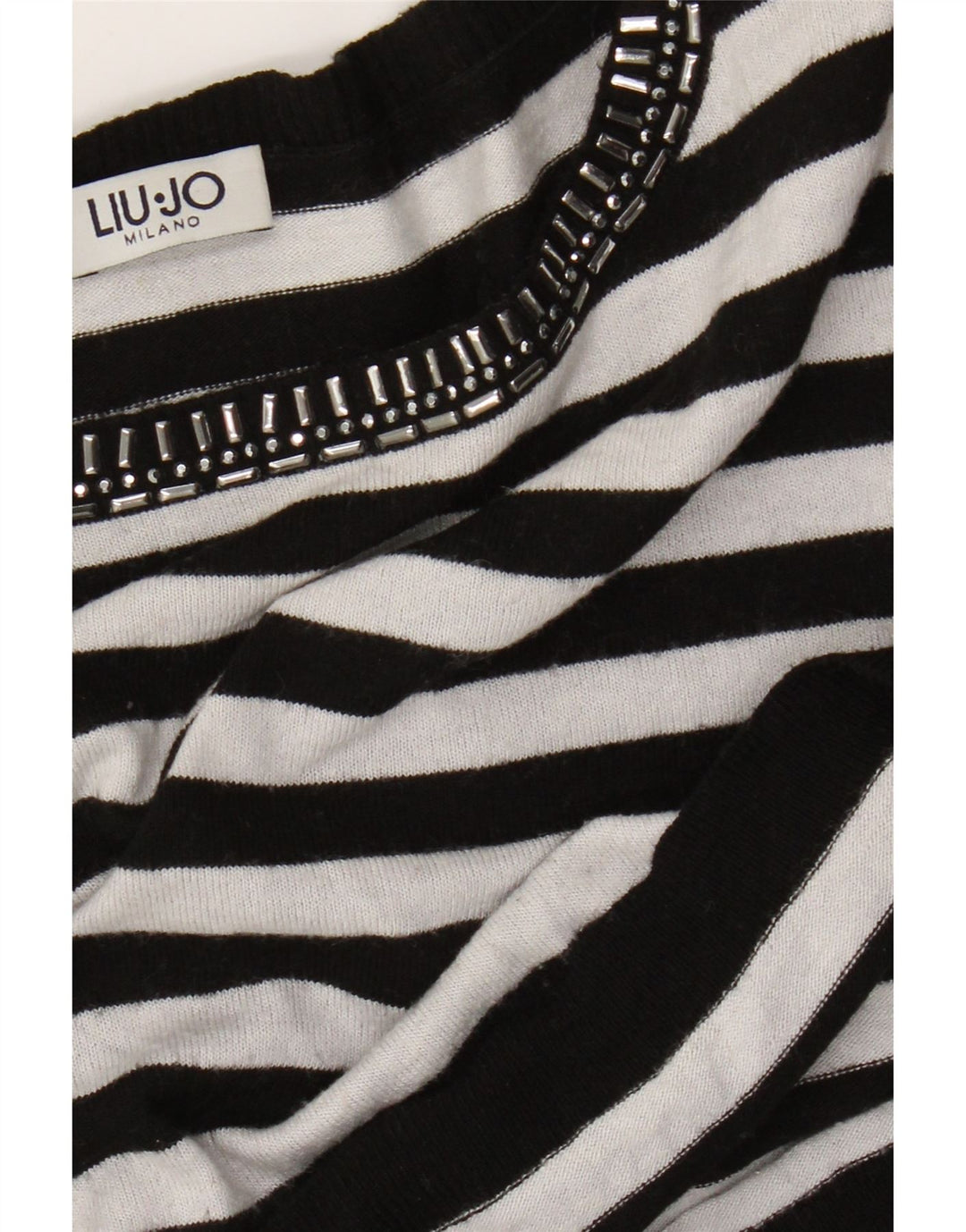 Liu Jo Dame Boat Neck Jumper Sweater UK 12 Medium Sort Stribet
