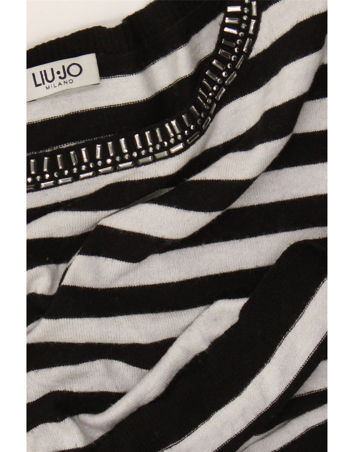 Liu Jo Dame Boat Neck Jumper Sweater UK 12 Medium Sort Stribet