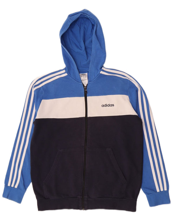 Adidas drenge grafisk hættetrøje med lynlås 13-14 år blå farveblok bomuld