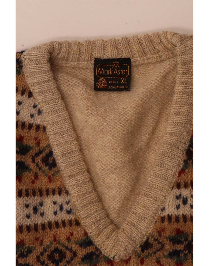 Mark Astor Herrevest Tank Top XL Beige Fair Isle Wool