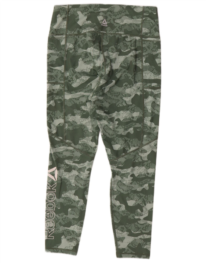 REEBOK Womens Leggings UK 14 Large  Green Camouflage Polyester