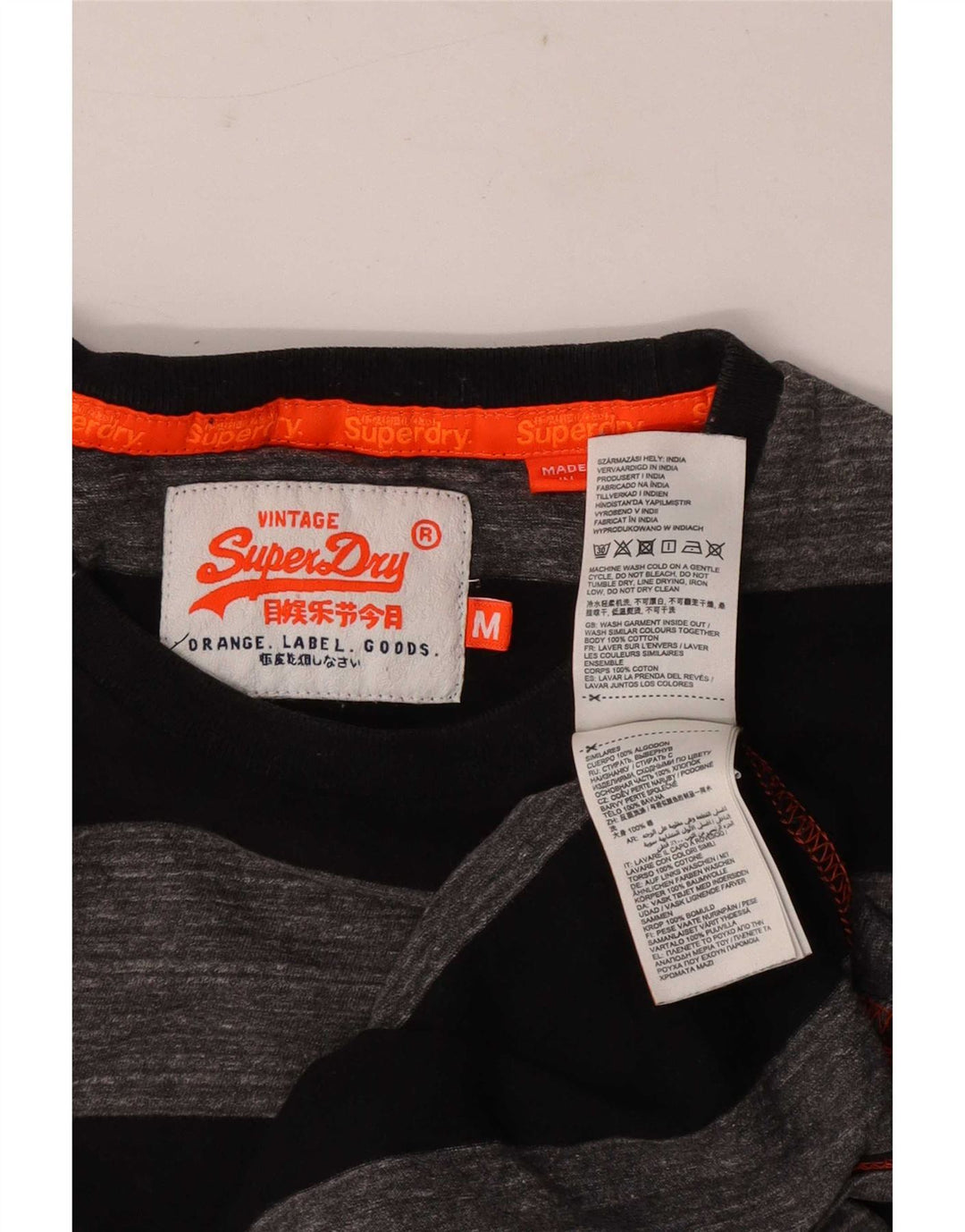 Superdry T-shirt top mellem grå stribet bomuld til mænd