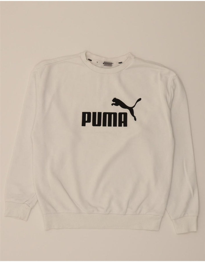 PUMA Womens Oversized Graphic Sweatshirt Jumper UK 10 Small White Cotton Vintage Puma and Second-Hand Puma from Messina Hembry 
