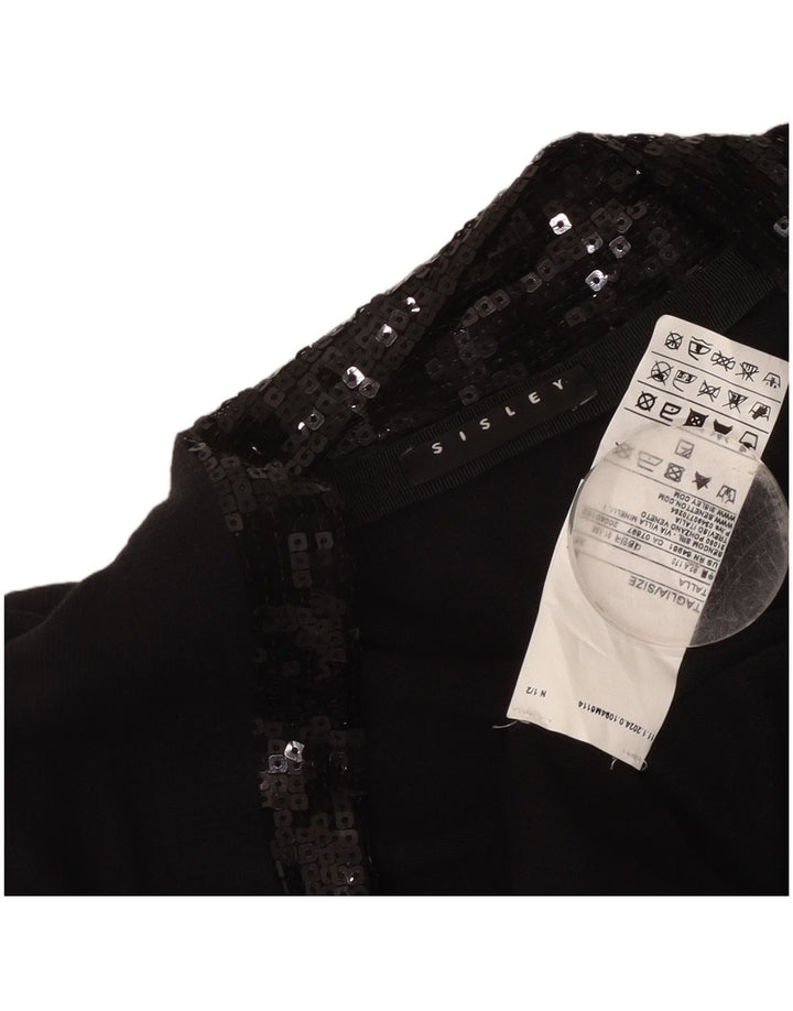 Sisley Womens Open Cardigan Sweater UK 14 Large Black Bomuld