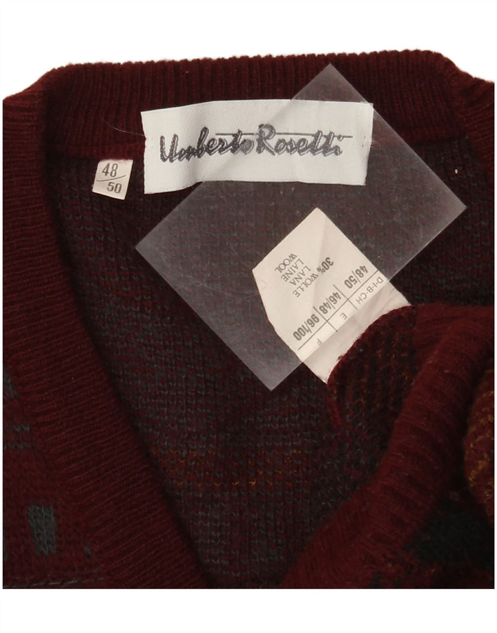 UMBERTO ROSETTI Herre V-hals sweater IT 48/50 Medium Maroon