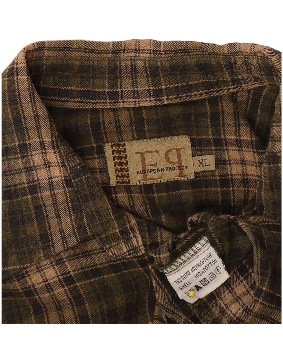 European Project Herre Flanelskjorte XL Khaki Ternet Bomuld