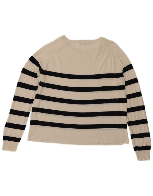 Zara Dame Boat Neck Jumper Sweater UK 14 Medium Off White Stribet viskose