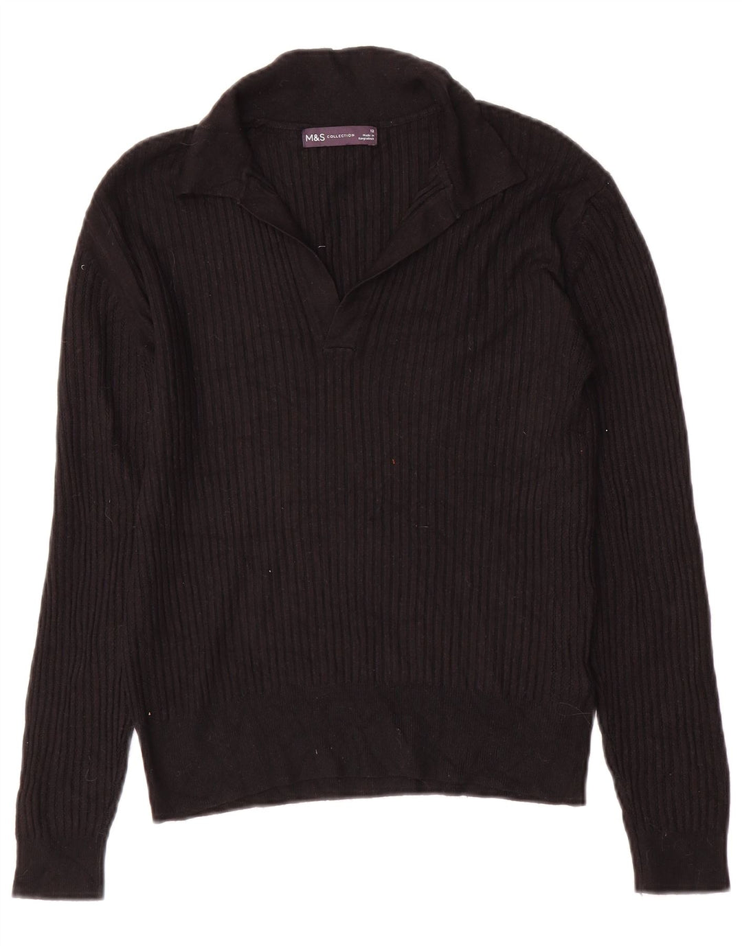 Marks & Spencer Dame Polo Neck Jumper Sweater UK 12 Medium Black Viscose