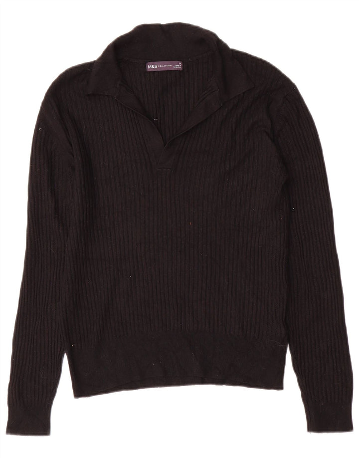 Marks & Spencer Dame Polo Neck Jumper Sweater UK 12 Medium Black Viscose
