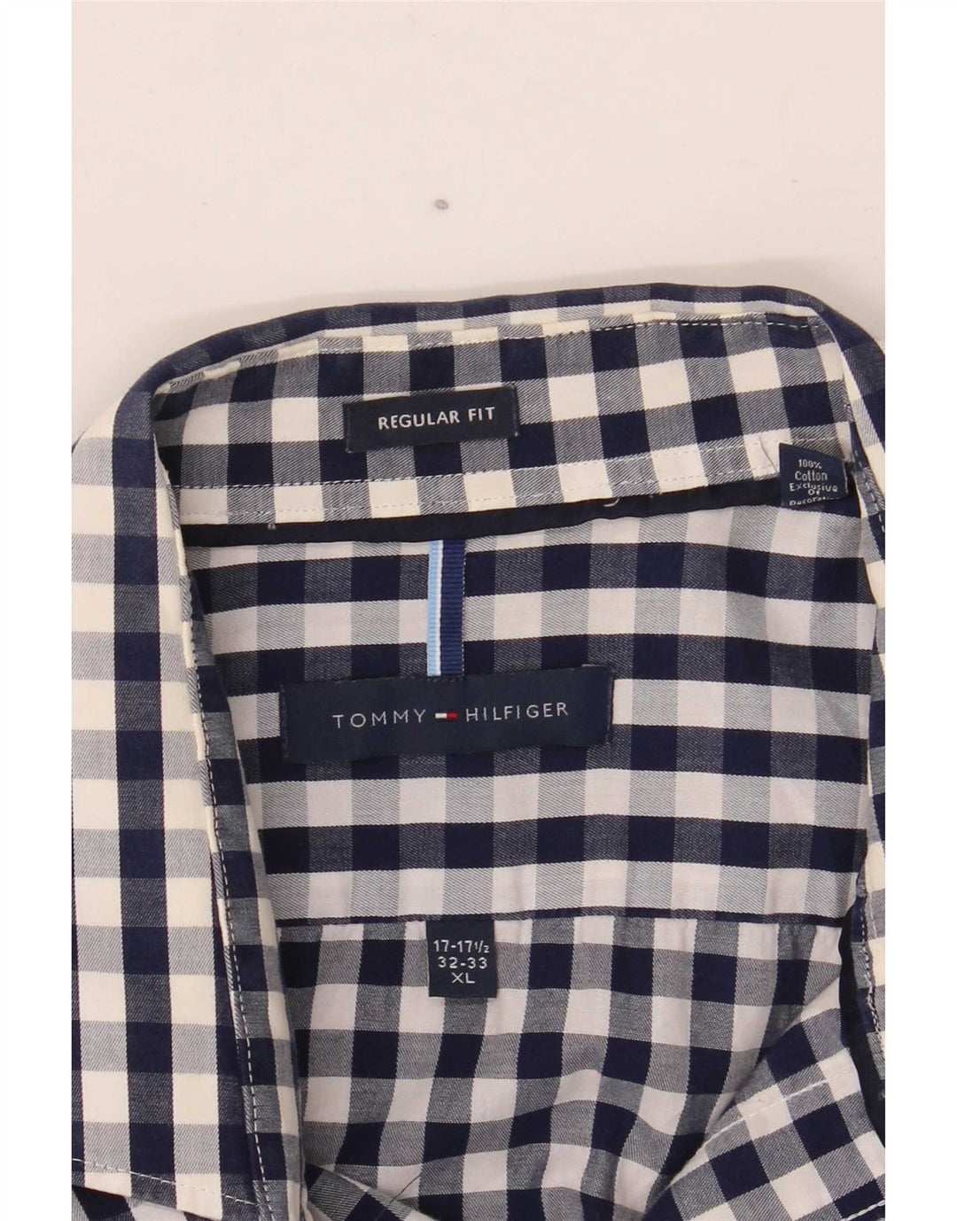 Tommy Hilfiger Herre Regular Fit Skjorte Størrelse 17 1/2 XL Navy Blue Gingham