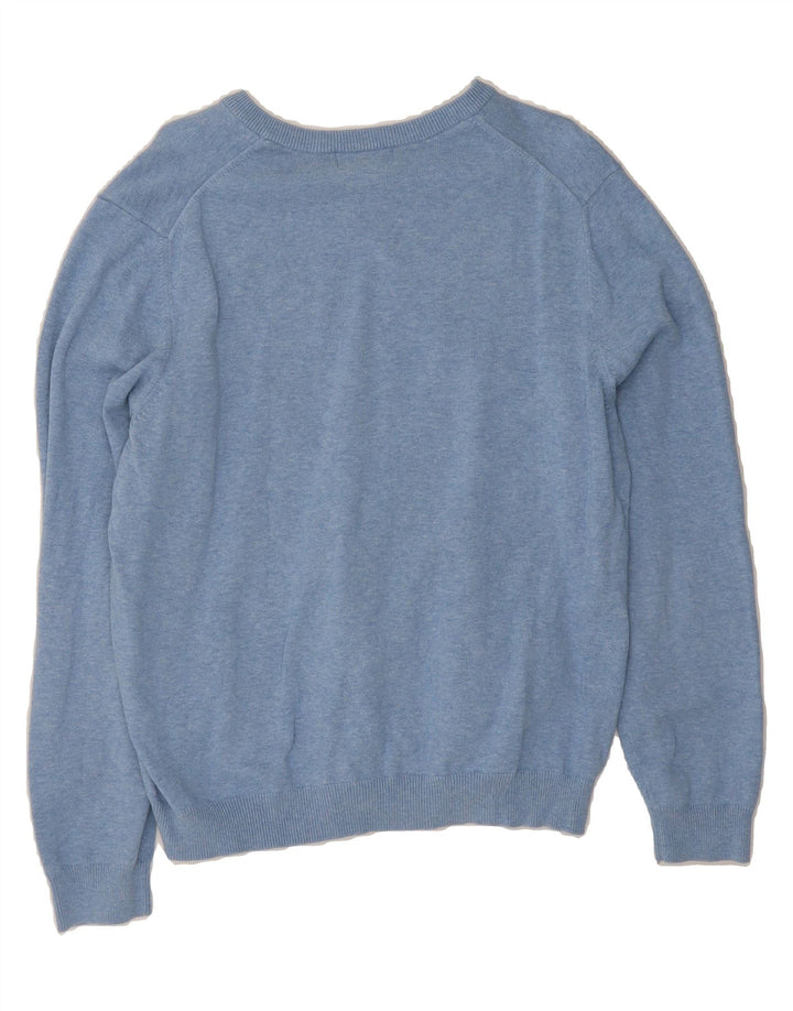EDDIE BAUER Mens V-Neck Jumper Sweater Medium Blue Cotton Vintage Eddie Bauer and Second-Hand Eddie Bauer from Messina Hembry 