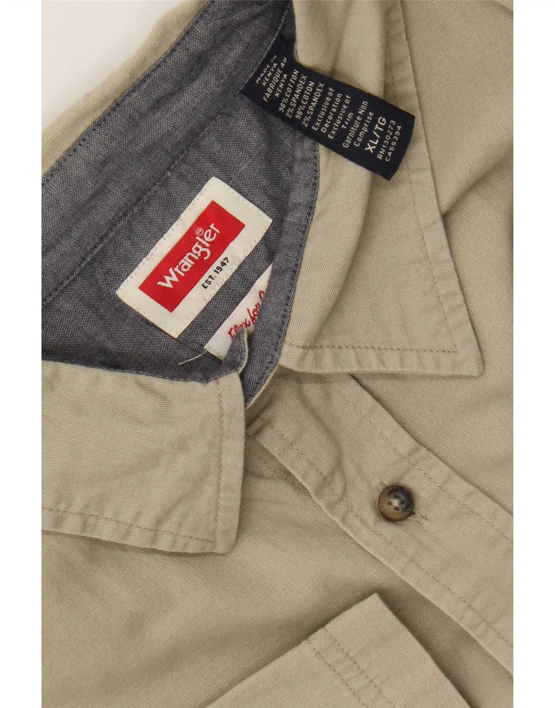 Wrangler Kortærmet Herreskjorte XL Khaki Bomuld
