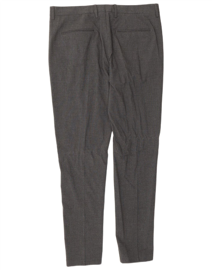 Zara Herre Slim Chino Bukser EU 42 Large W32 L32 Grå ternet uld