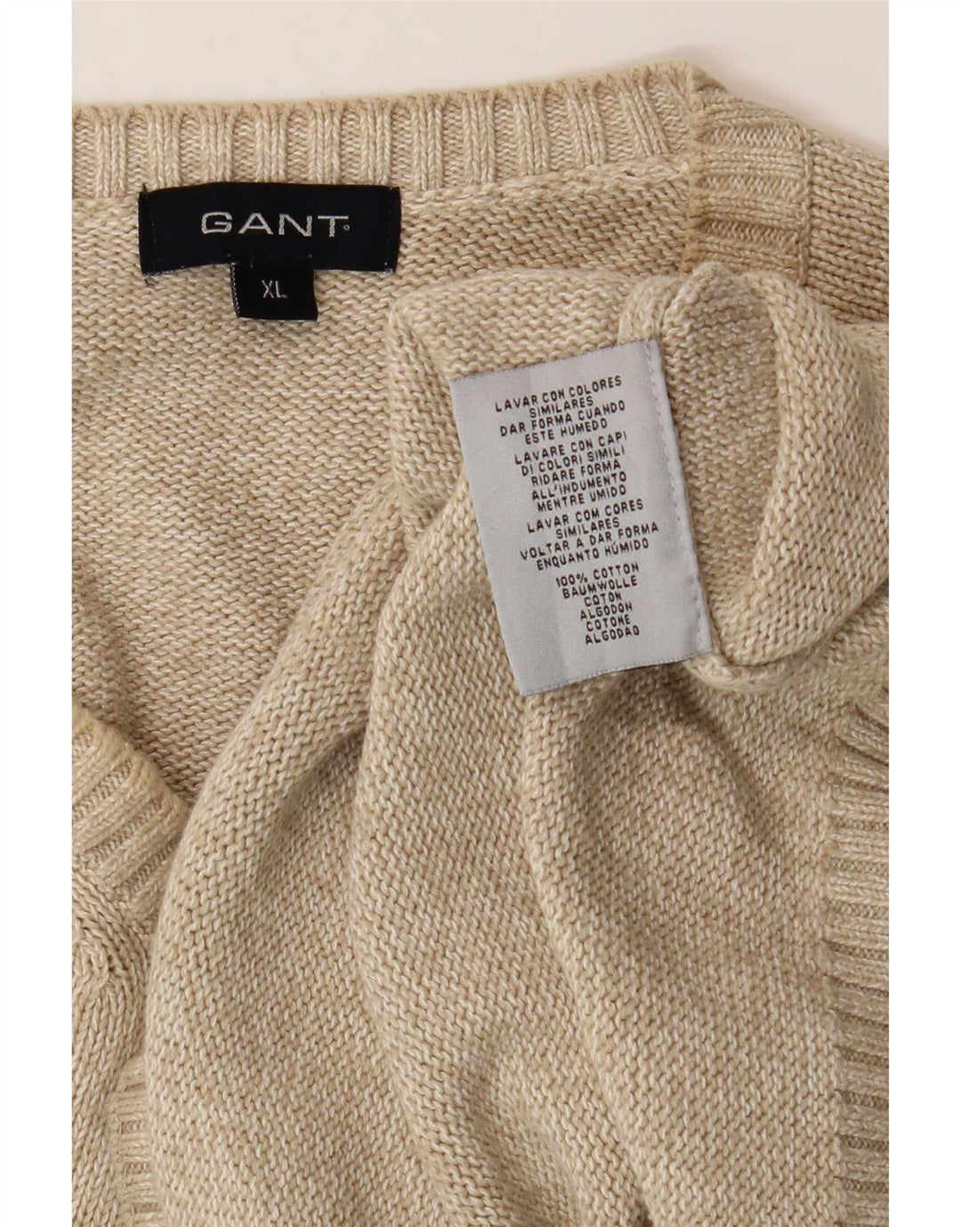 Gant Herre V-hals sweater XL Beige Bomuld