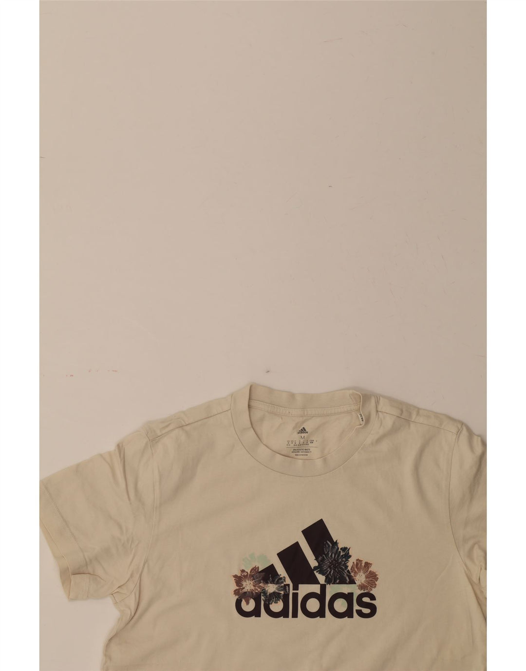 ADIDAS Womens Graphic T-Shirt Top UK 12/14 Medium Off White Vintage Adidas and Second-Hand Adidas from Messina Hembry 