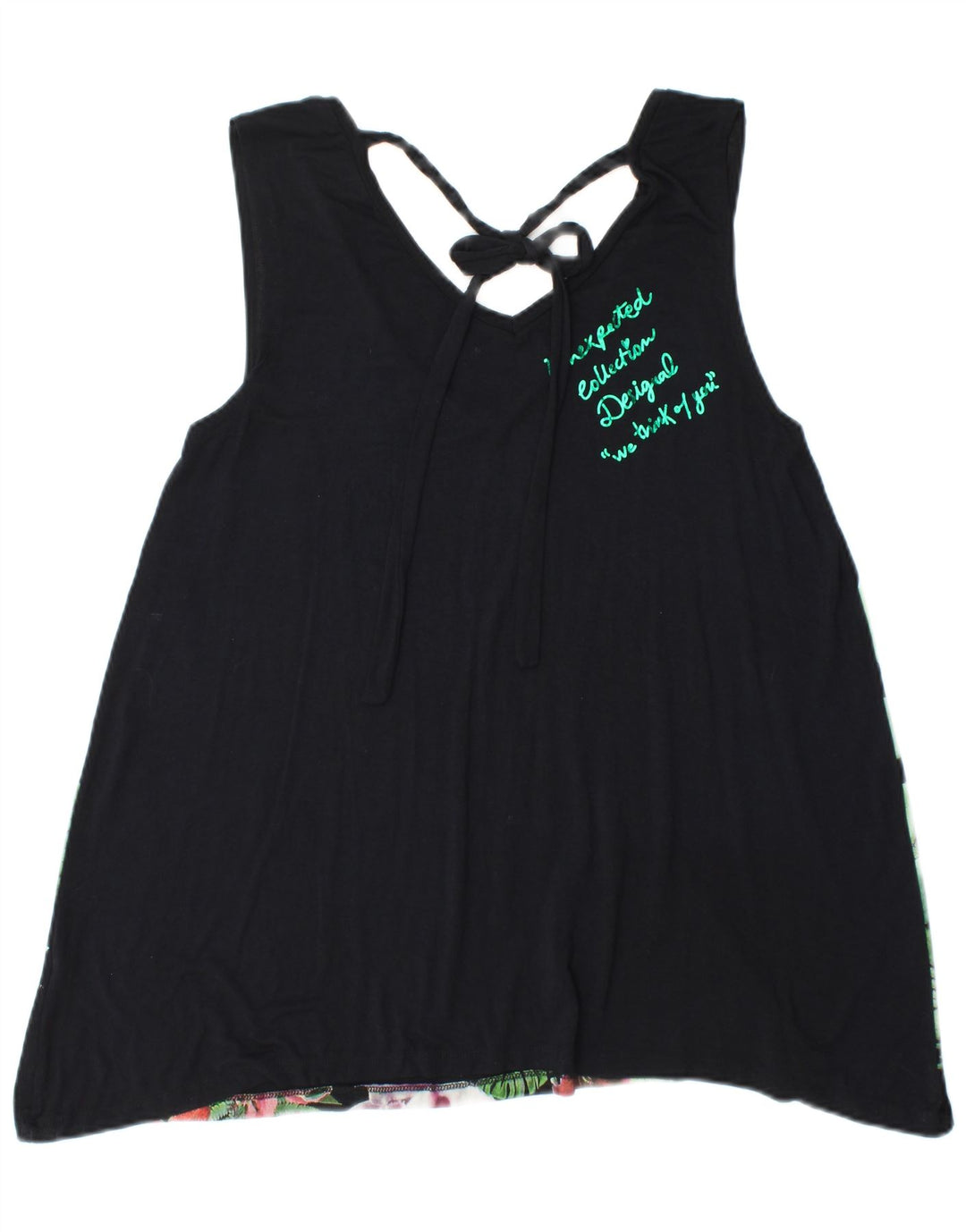 DESIGUAL Dame ærmeløs bluse Top UK 18 XL Black Floral