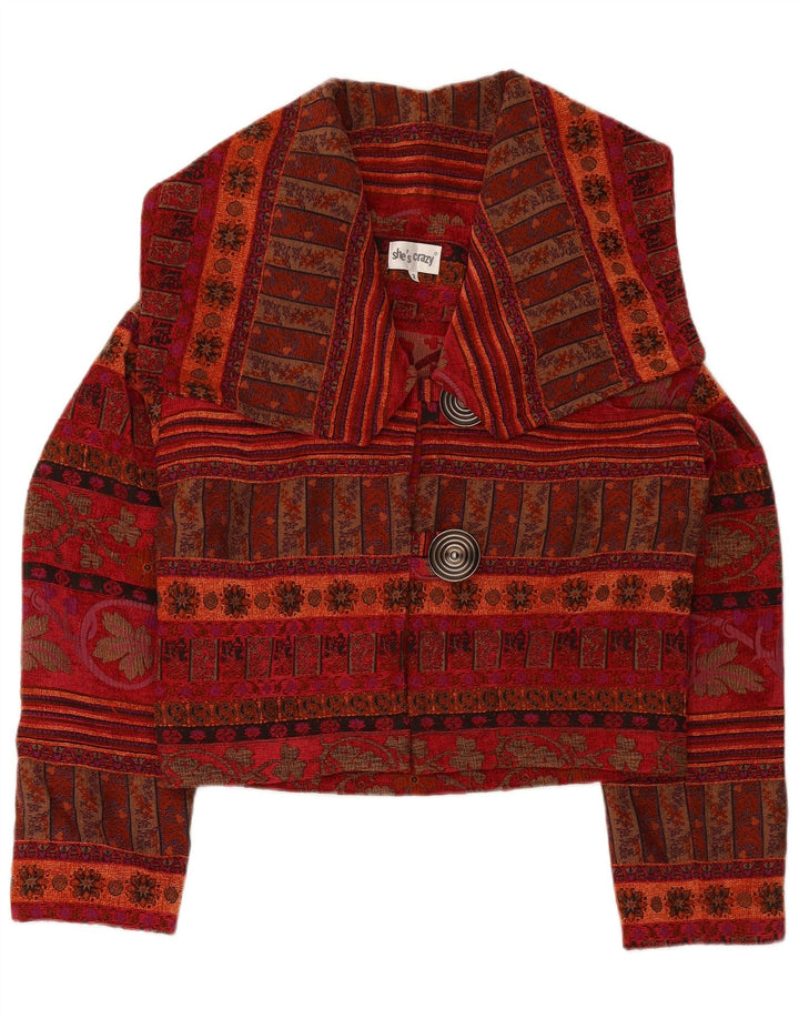 SHE'S CRAZY Womens Crop oversized blazerjakke US 2 XS Burgundy Floral