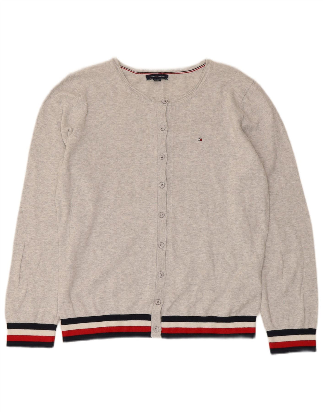 Tommy Hilfiger Dame Cardigan Sweater UK 14 Medium Grå Stribet